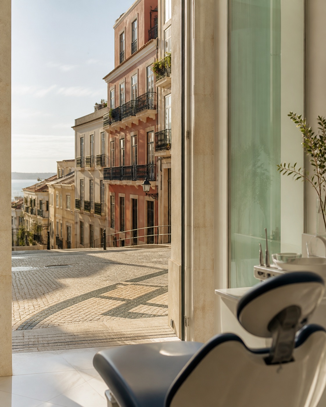 Rua de Lisboa vista a partir de uma entrada clínica, imagem conceptual